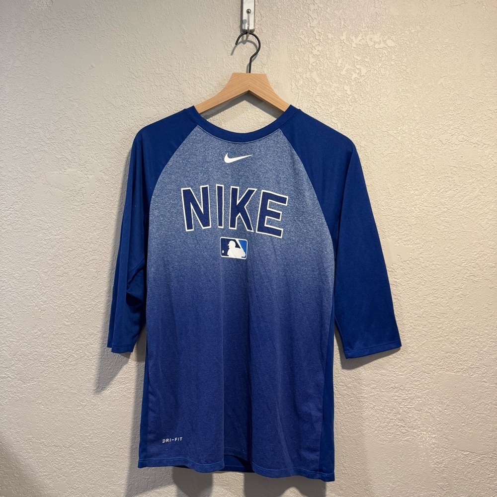 EUC Nike MLB Dri-FIT 3/4 Sleeve Baseball Raglan Tee Blue Shirt Medium